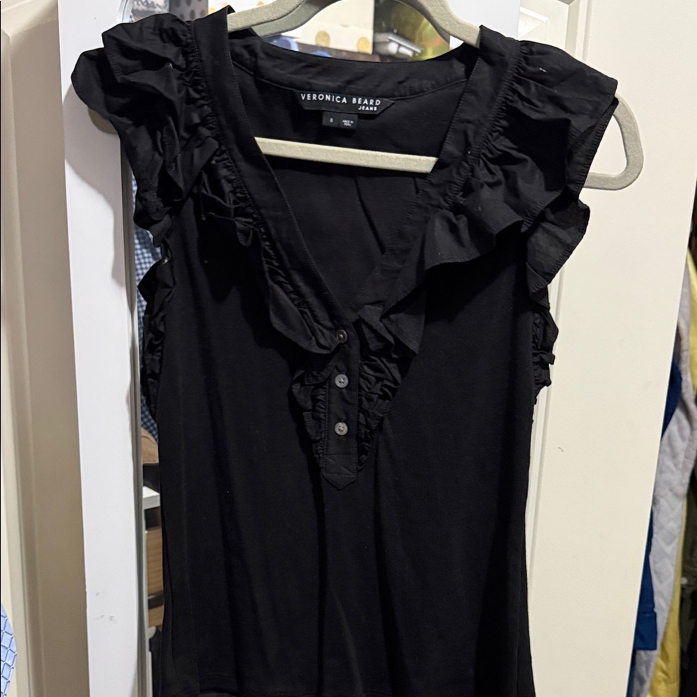 Veronica Beard Elegant Black Ruffle Blouse